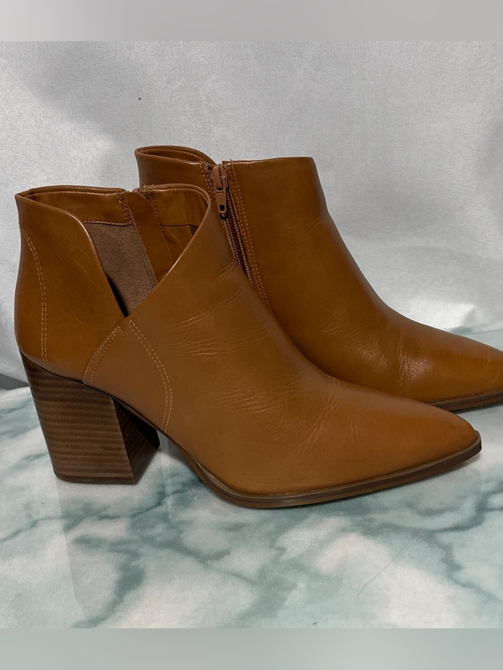 Women’s Cognac Leather Pointed-Toe Ankle Booties